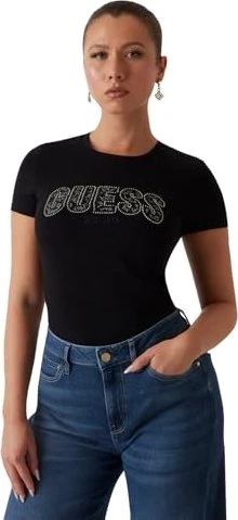 Guess Slim Fit Logo T-Shirt kurzarm schwarz (Damen)