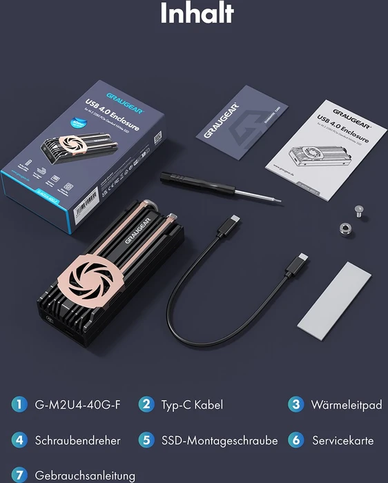 Graugear G-M2U4-40G-F USB4 SSD-Gehäuse für M.2 2280 NVMe SSD, USB4