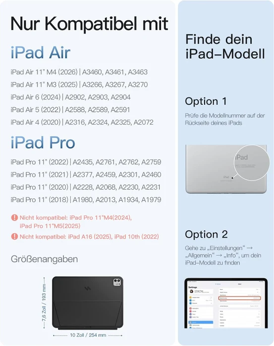 Inateck ACE Touch Ultraleicht Tastatur für iPad Air 11" (M4/M3) und iPad Pro 11" (4/3/2/1), schwarz/grau, DE