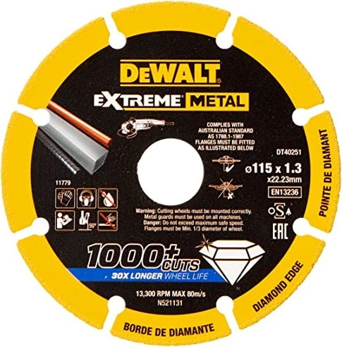 DeWalt DT40251 Extreme Metal Diamanttrennscheibe, 115x1.3x22.23mm, 1 Stück