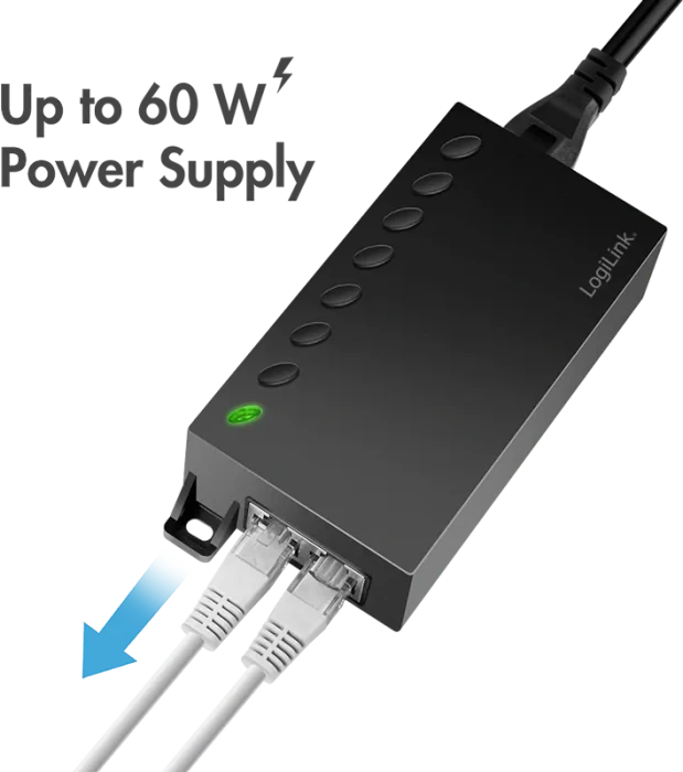 LogiLink Wallmount Gigabit PoE-Injektor, 2x RJ-45, 60W PoE++