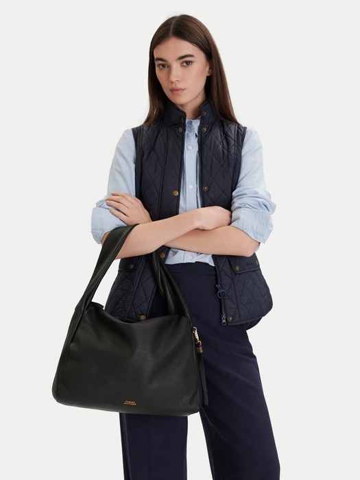 Tommy Hilfiger Hobo Leder mit Logo-Emblem Schultertasche schwarz