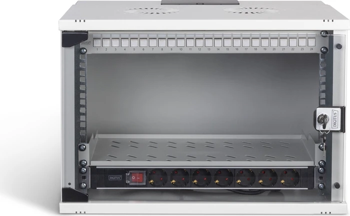 Digitus Professional SoHo Pro Line 19" Wandgehäuse SET 7HE, unmontiert, Sicherheitsglastür, IP20, RAL 7035, 400mm tief