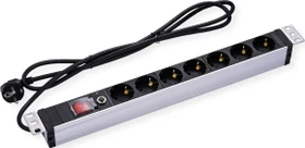 Value 19" Aluminium Steckdosenleiste, mit Schalter und Überlastschutz, 1HE, 7-fach, 250V, schwarz/silber, 1.8m