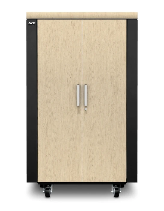 APC NetShelter 19" Netzwerkschrank 24HE, vormontiert, eigenbelüftet, Blechtür, schallgedämmt, Ahorn, 1130mm tief
