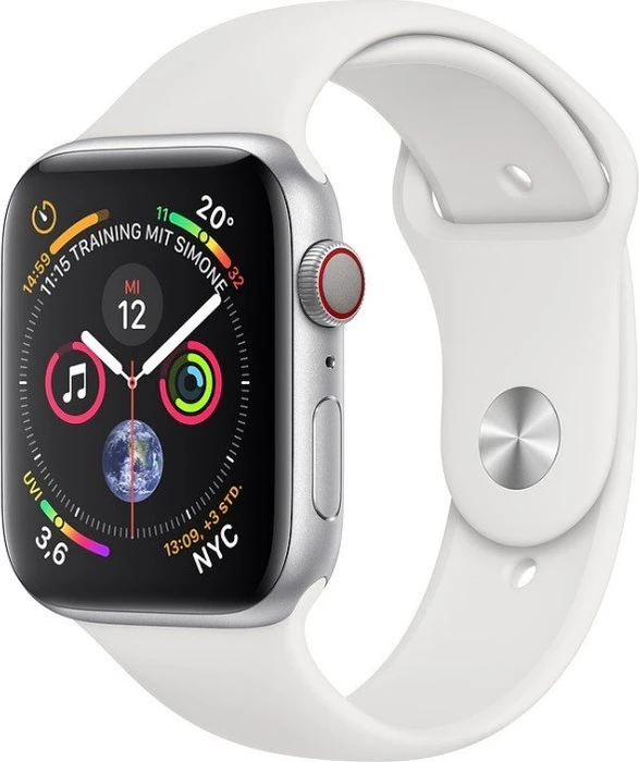 Apple Watch Series 4 (GPS + Cellular) Aluminium 44mm silber mit Sportarmband weiß