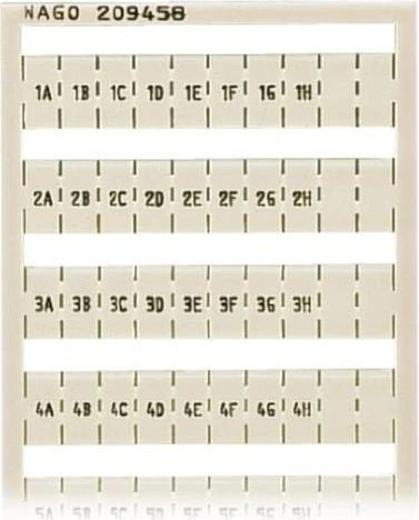 Wago WSB-Beschriftungskarte als Karte bedruckt 1A, 1B, ..., 1G, 1H, ... bis 10A, 10B, ..., 10G, 10H, , (je 1x) nicht dehnbar Aufdruck waagerecht aufrastbar weiß