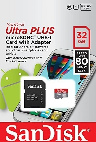 SanDisk Ultra PLUS R80 32GB Kit, UHS-I U1, Class 10