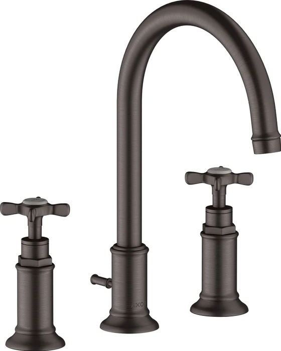 Hansgrohe Axor Montreux 3-Loch Waschbeckenarmatur 180 mit Kreuzgriffen und Ablauffernbedienung brushed black chrome