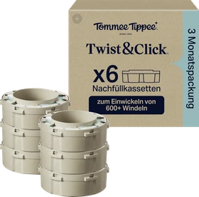 Tommee Tippee Twist & Click Advanced Nachfüllkassette für Windeleimer, 6 Stück