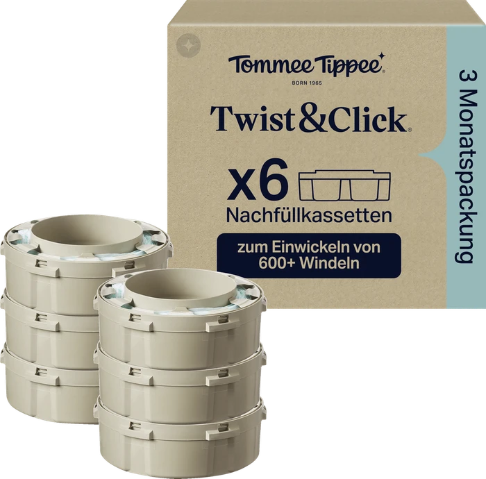 Tommee Tippee Twist & Click Advanced Nachfüllkassette für Windeleimer, 6 Stück