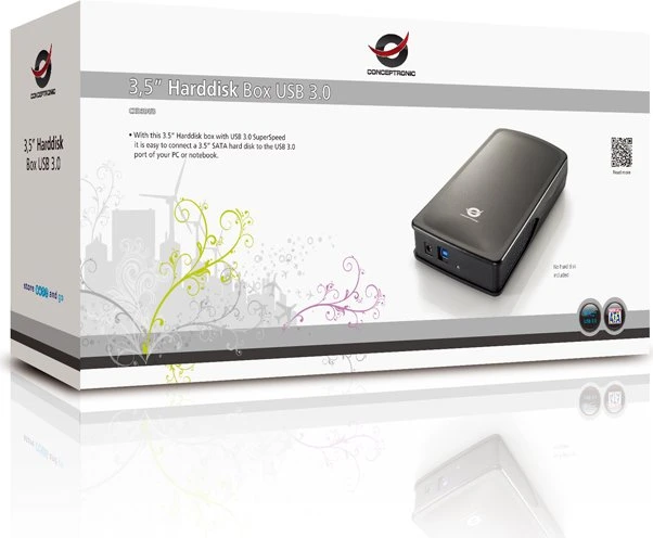 Conceptronic Grab'n'GO Hard Disk Box, schwarz, 3.5", USB-B 3.0