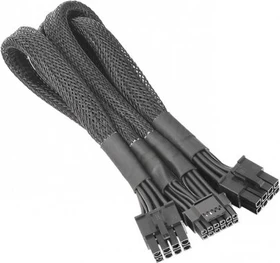 Thermaltake Sleeved PCIe Gen 5 Splitter Cable, 600W PCIe 5.0 12VHPWR, 2x 8-Pin PCIe Stecker auf 16-Pin PCIe 5.0 12VHPWR Stecker, Adapterkabel, schwarz, 60cm (AC-063-CN1NAN-A1)