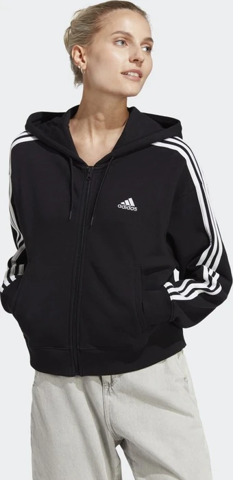 adidas Essentials 3-Streifen French Terry Bomber Hoodie schwarz/weiß (Damen)