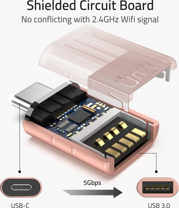 Syntech USB-Adapter, USB 3.0, 5Gb/s, USB-A 3.0 [Buchse] auf USB-C 3.0 [Stecker], Rose Gold, 2er-Pack