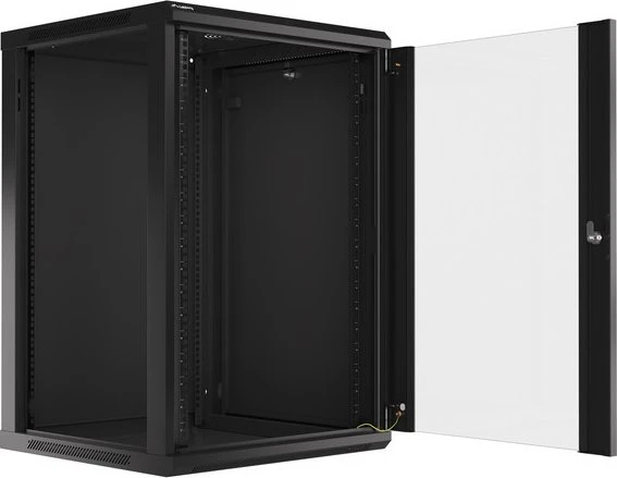 Lanberg WF01 Series 19" Wandschrank 18HE, hängend, Flatpack, Glastür, IP20, RAL 9004, 600mm tief