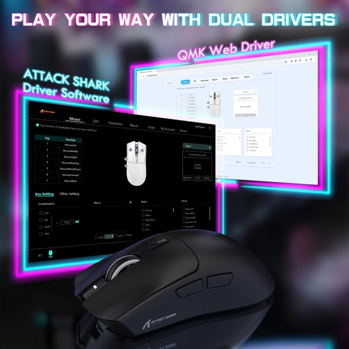 Attack Shark X1 Tri-mode Wireless Gaming Mouse mit Ladestation, schwarz, USB/Bluetooth
