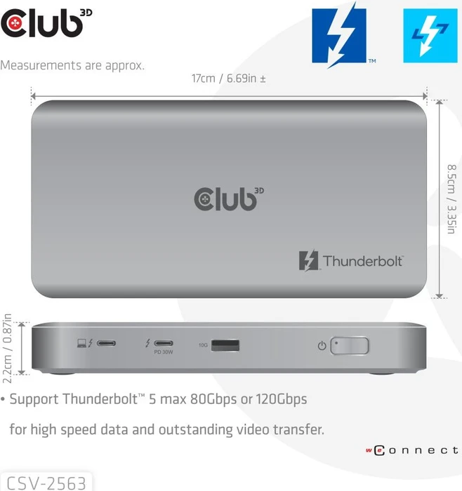 Club 3D 5-in-1 Triple Video Hub, Thunderbolt 5 [Buchse]