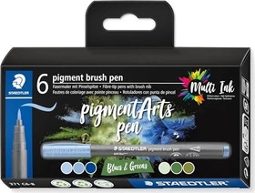 Staedtler pigment brush pen 371 blue & greens sortiert, 6er-Set