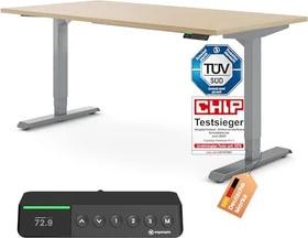 Ergotopia Desktopia Pro X elektrisch höhenverstellbarer Sitz-Steh-Schreibtisch 120x80cm Ahorn/grau