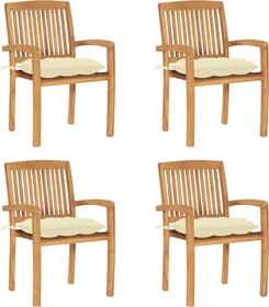 vidaXL Teak Stapelsessel creme, 4 Stück