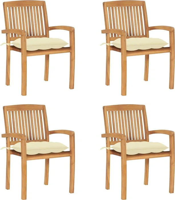 vidaXL Teak Stapelsessel creme, 4 Stück