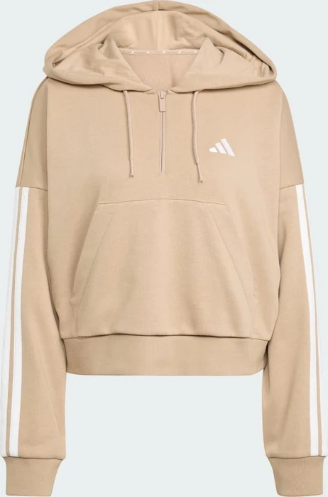 adidas Essentials 3-Streifen French Terry Quarter-Zip Hoodie warm sandstone/white (Damen)