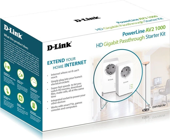 D-Link DHP-P601AV 1000 HD Gigabit Passthrough Kit, HomePlug AV2, RJ-45, 2er-Pack