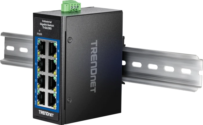 TRENDnet TI Hardened Industrial Railmount Gigabit Switch, 8x RJ-45
