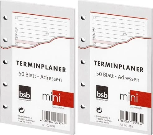 bsb-obpacher Kalender Mini Ersatzeinlage Adressen, A8, 50 Blatt