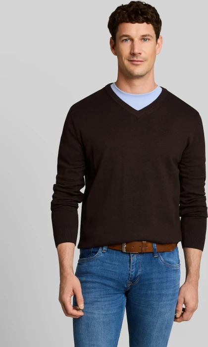 Tom Tailor Strickpullover mit V-Ausschnitt aus Baumwolle Strickpullover braun (Herren)