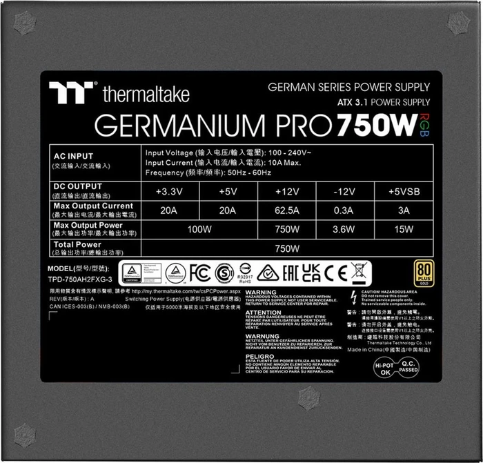 Thermaltake Germanium Pro RGB 750W, ATX 3.1