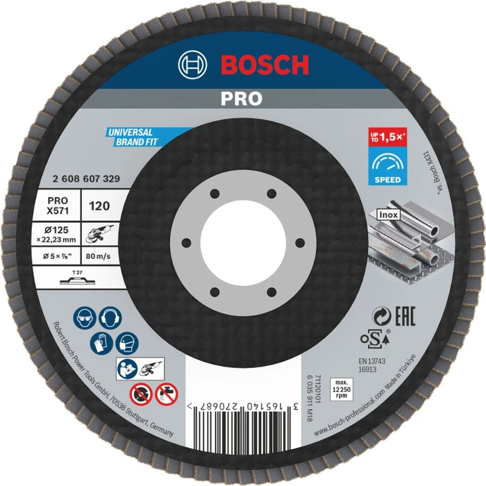 Bosch Professional X571 Best for Metal Fächerschleifscheibe gerade K120, 125x22.23mm, 1 Stück