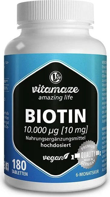Vitamaze Biotin 10mg/10.000µg hochdosiert vegane Tabletten, 180 Stück