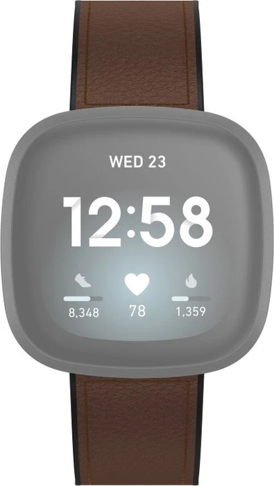 Hama Ersatzarmband Leder/Silikon 20mm für Fitbit Versa 3/Sense braun