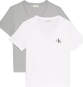 Calvin Klein Monogramm mit V-Neck 2er-Pack T-Shirt kurzarm heroic gray heather/brilliant white (Damen)