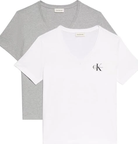 Calvin Klein Monogramm mit V-Neck 2er-Pack T-Shirt kurzarm heroic gray heather/brilliant white (Damen)
