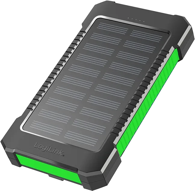 LogiLink Solar Powerbank 8000mAh Taschenlampe 2x USB-A schwarz/grün