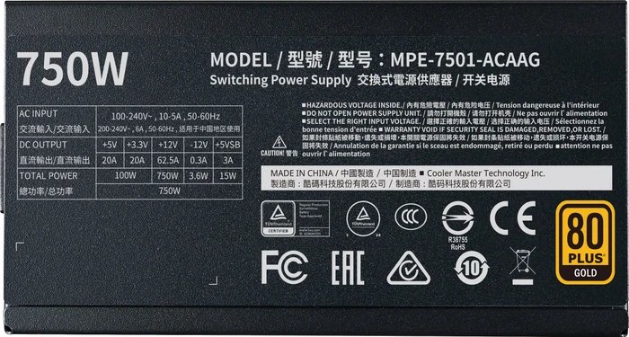 Cooler Master MWE Gold V2 Full Modular 750W, ATX 2.52