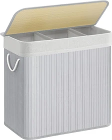 Songmics Bambus 150l Wäschekorb mit Deckel und 3 Fächern grau