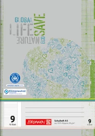 Brunnen Recycling Schulheft, A5, Lineatur 9, grau/grün, 16 Blatt