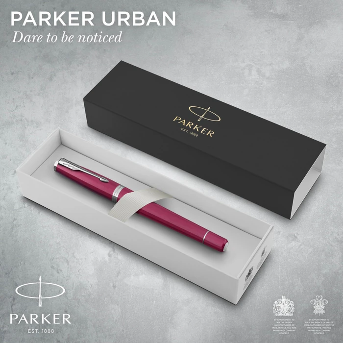 Parker Urban vibrant magenta/chrome trim, rechte Hand, fein, Geschenkbox