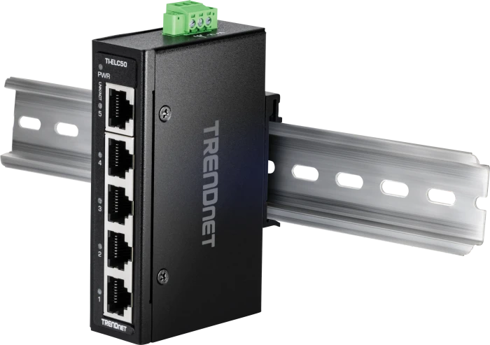 TRENDnet TI Hardened Industrial Railmount Switch, 5x RJ-45
