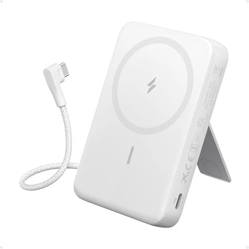 Anker Zolo Power Bank (10K, Magnetic, Built-In USB-C Cable) weiß