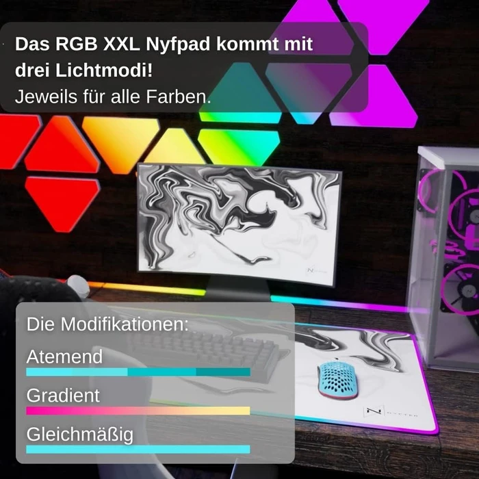 Nyfter Nyfpad RGB Liquid XXL Premium Gaming Mousepad, 900x500mm, Design schwarz/weiß