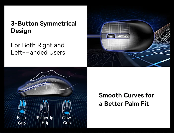 Vention 3-Button Wired Mouse schwarz, USB