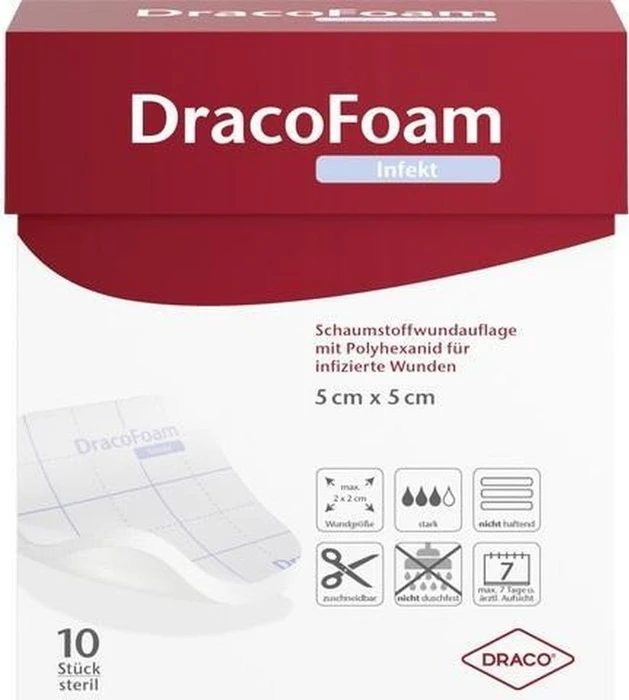 Dr. Ausbüttel DracoFoam Infekt Schaumstoff Wundauflage, 5 x 5cm, 10 Stück