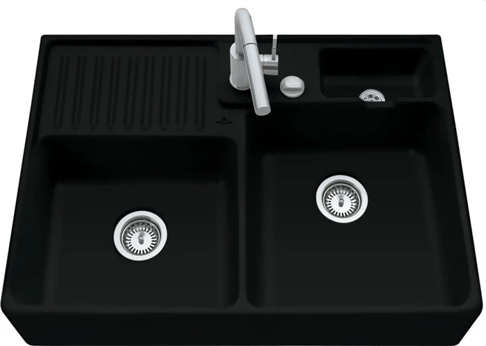 Villeroy & Boch Spülstein Becken rechts mit Ablauffernbedienung ebony