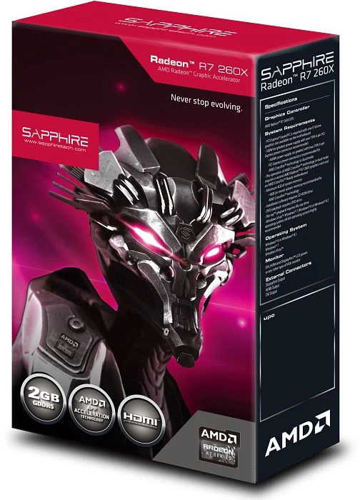 Sapphire Radeon R7 260X OC, 2GB GDDR5, DVI, HDMI, DP, lite retail