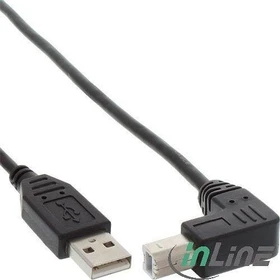 InLine USB 2.0 Kabel A/B, gewinkelt, schwarz, 0.5m